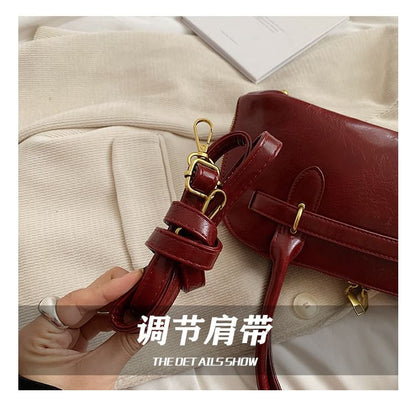 Faux Leather Belted Shoulder Bag