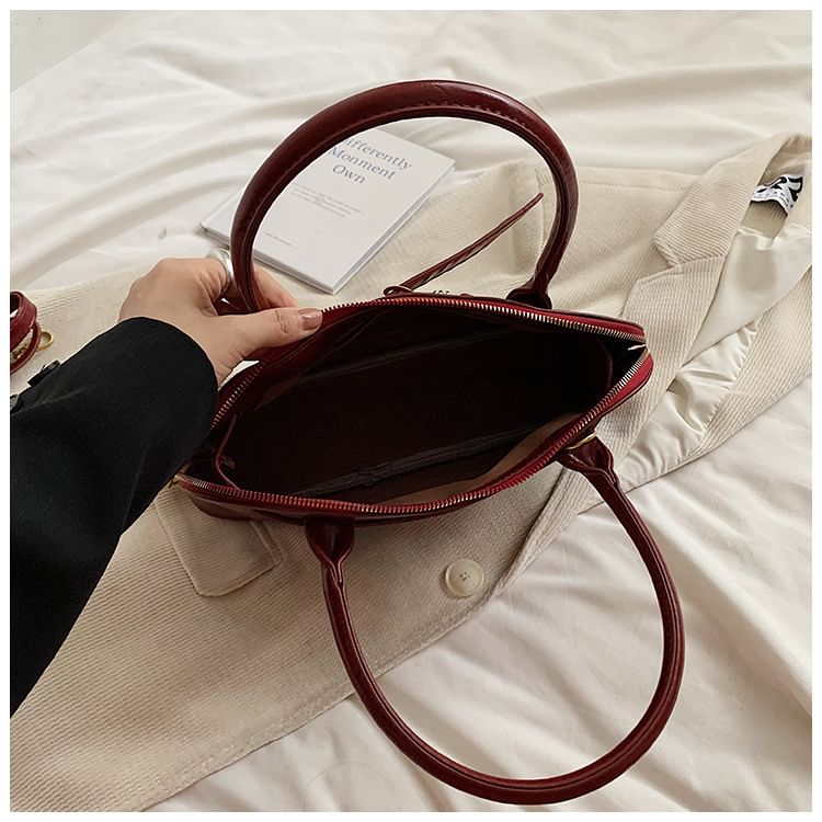 Faux Leather Belted Shoulder Bag