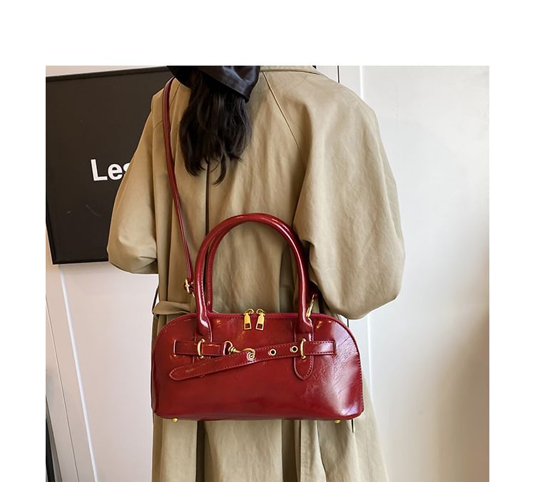 Faux Leather Belted Shoulder Bag