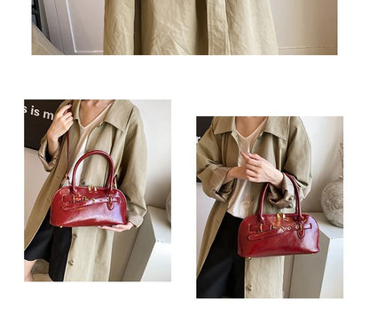 Faux Leather Belted Shoulder Bag
