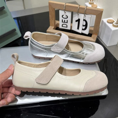 Mary Leather Strap Toe Adhesive Jane Round Shoes Faux