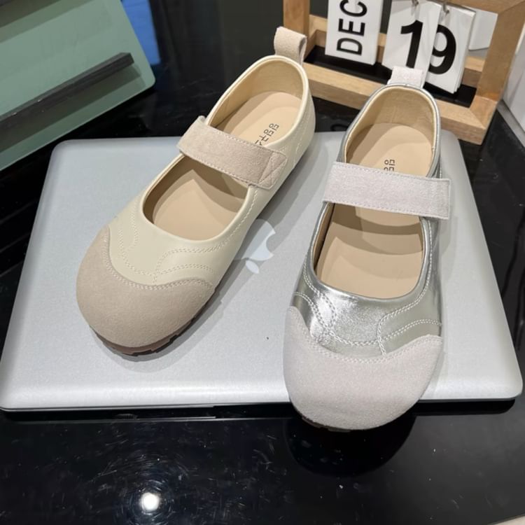Mary Leather Strap Toe Adhesive Jane Round Shoes Faux