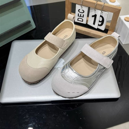 Mary Leather Strap Toe Adhesive Jane Round Shoes Faux