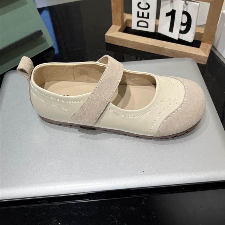 Mary Leather Strap Toe Adhesive Jane Round Shoes Faux