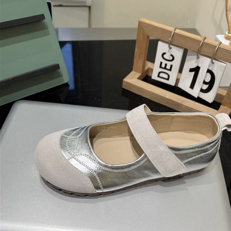Mary Leather Strap Toe Adhesive Jane Round Shoes Faux
