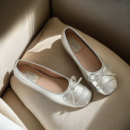 Bow Faux Accent Leather Flats