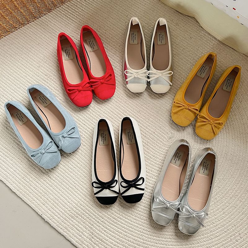 Bow Faux Accent Leather Flats