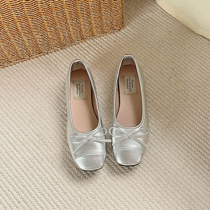 Bow Faux Accent Leather Flats