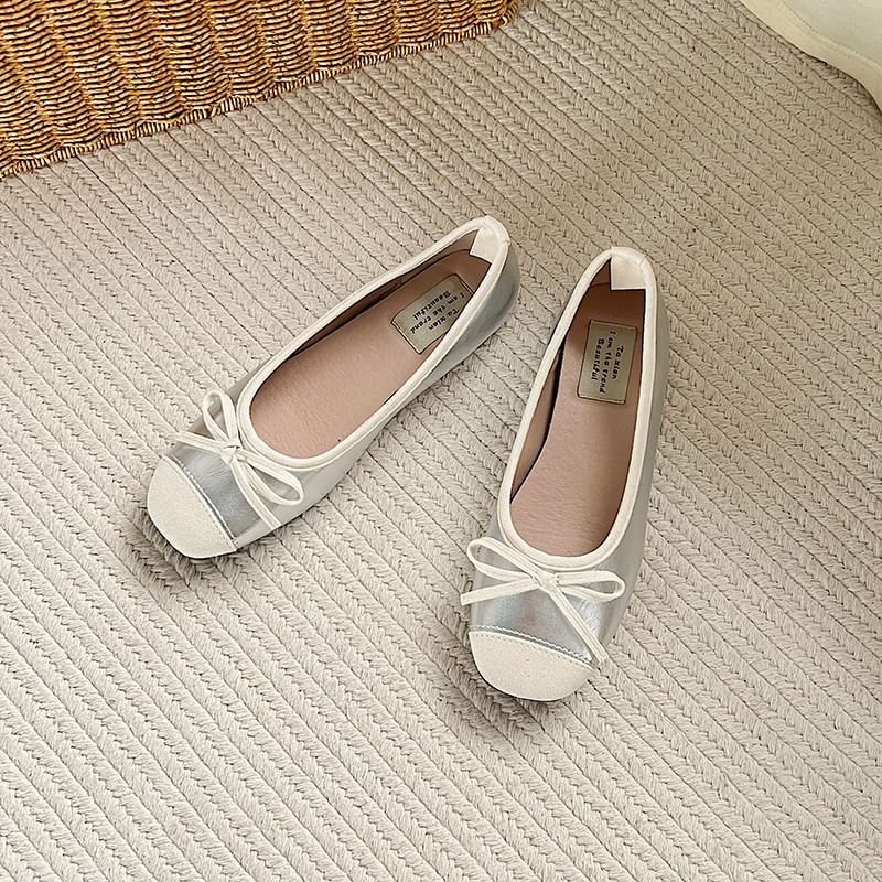 Bow Faux Accent Leather Flats