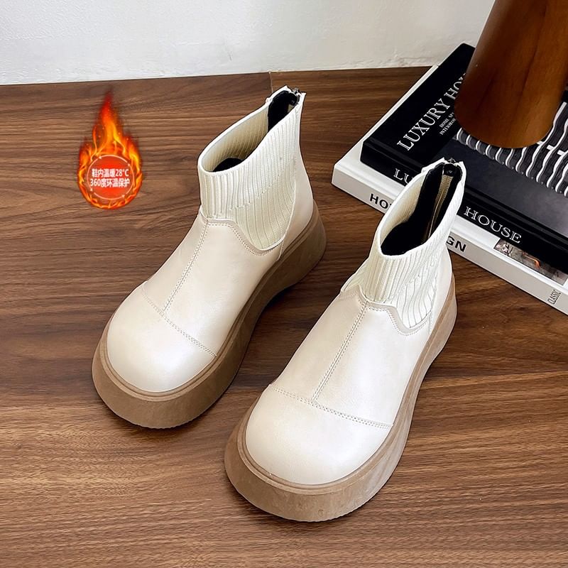 Boots Faux Platform Sock Short Plain Leather