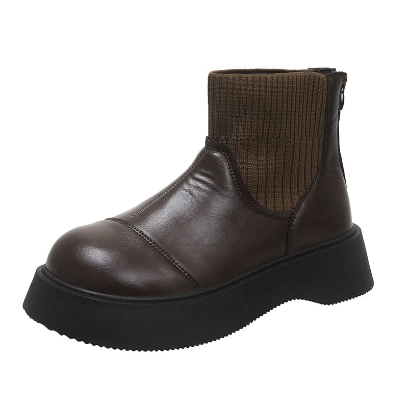 Boots Faux Platform Sock Short Plain Leather