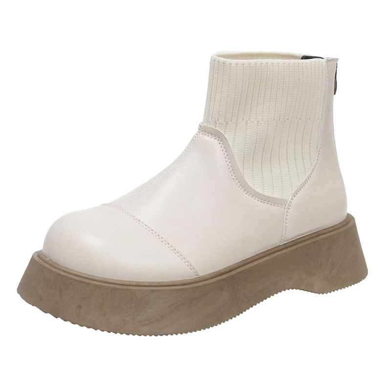 Boots Faux Platform Sock Short Plain Leather