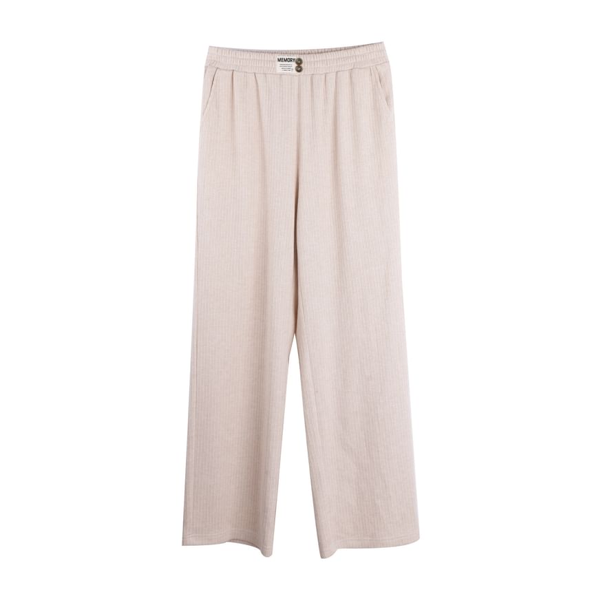 Plus Size Elastic Waist Plain Ribbed Knit Wide Leg Pants