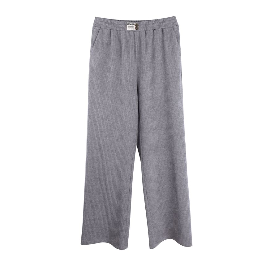 Plus Size Elastic Waist Plain Ribbed Knit Wide Leg Pants