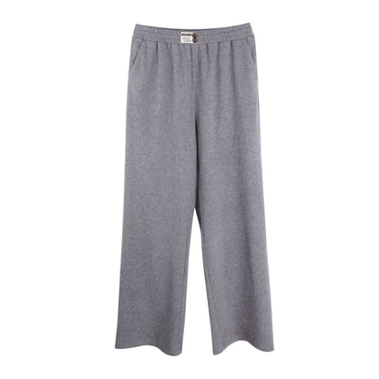 Plus Size Elastic Waist Plain Ribbed Knit Wide Leg Pants