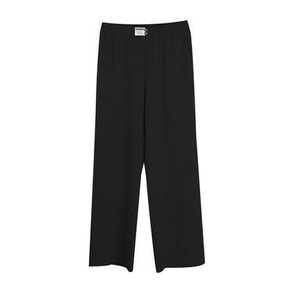 Plus Size Elastic Waist Plain Ribbed Knit Wide Leg Pants