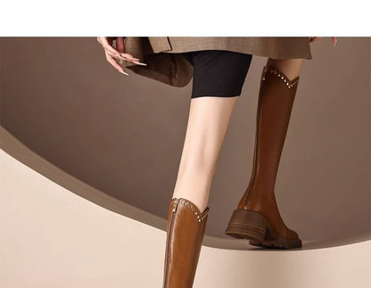 Platform Studded Knee High Boots