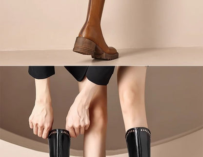 Platform Studded Knee High Boots