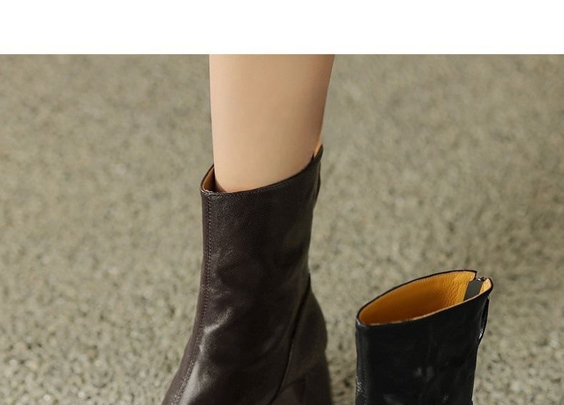 Square Toe Zip Block Heel Short Boots