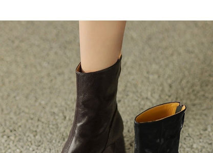 Square Toe Zip Block Heel Short Boots