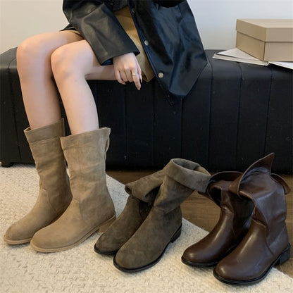 Faux Suede Mid Calf Boots