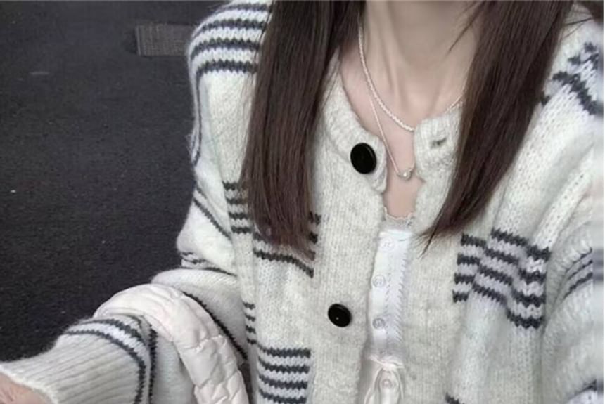 Round Neck Striped Cardigan