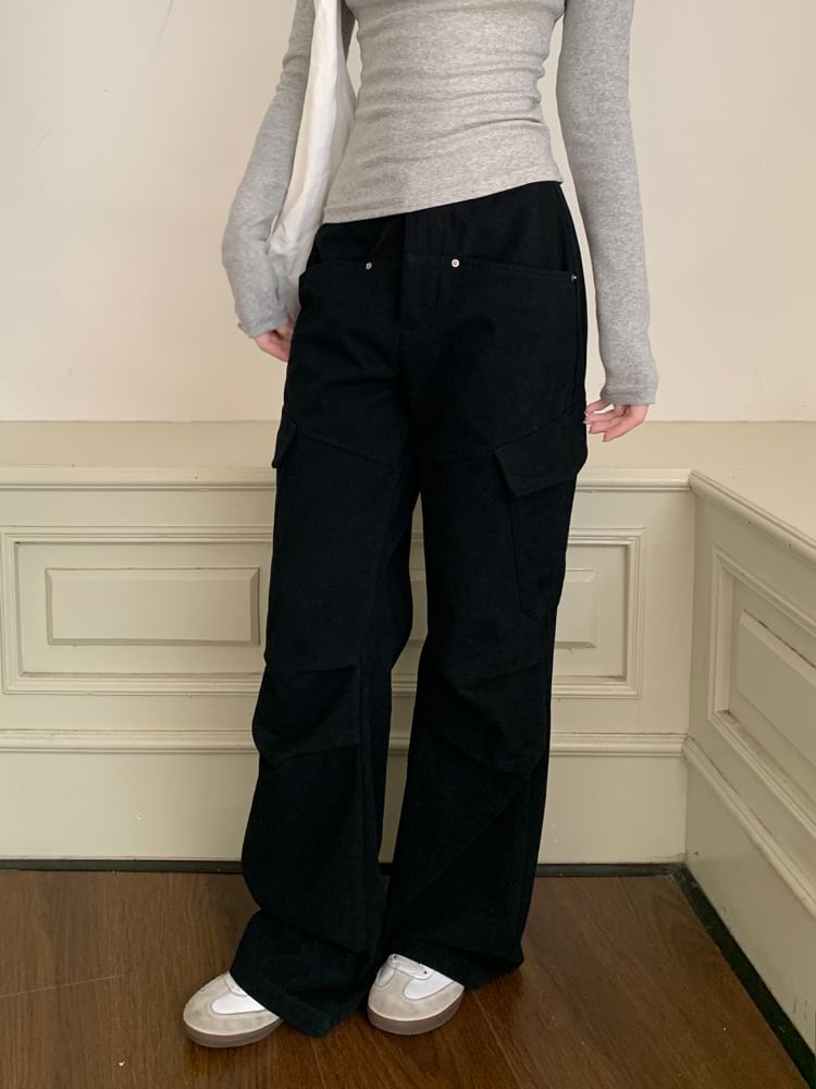 Low Waist Plain Flared Cargo Pants