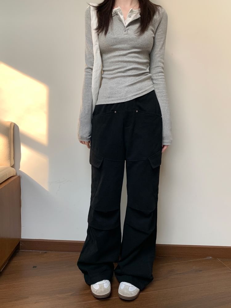 Low Waist Plain Flared Cargo Pants