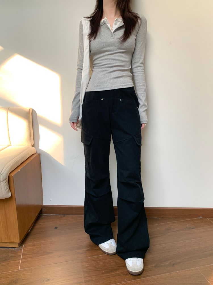 Low Waist Plain Flared Cargo Pants