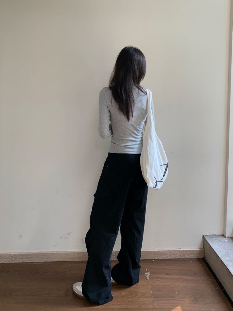 Low Waist Plain Flared Cargo Pants