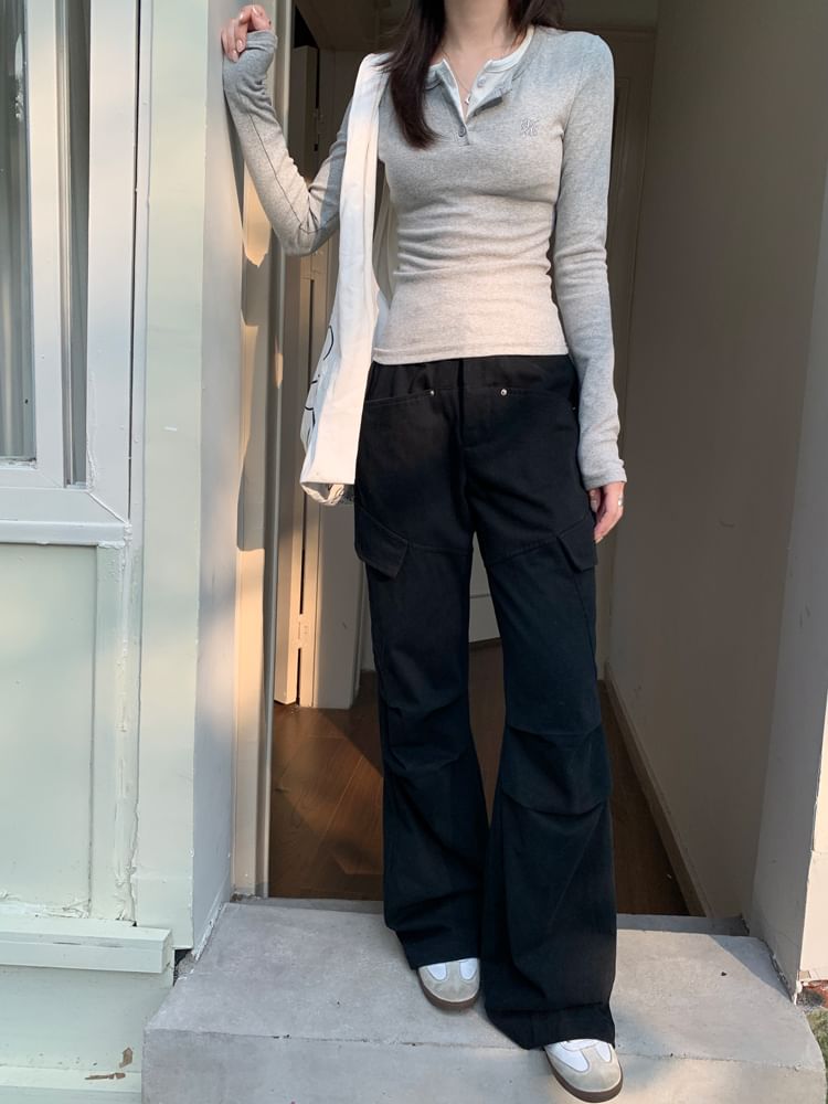 Low Waist Plain Flared Cargo Pants