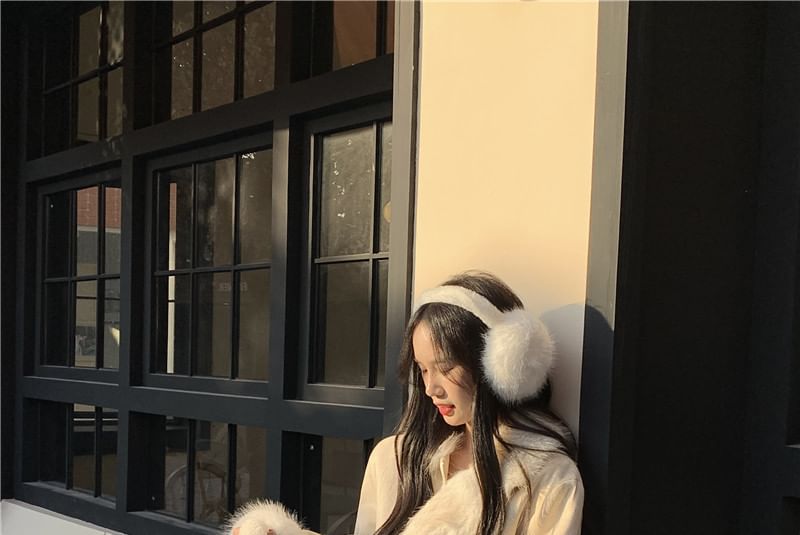 Set: Collared Plain Panel Fluffy Zip Jacket + High Rise A-Line Skirt (Various Designs)