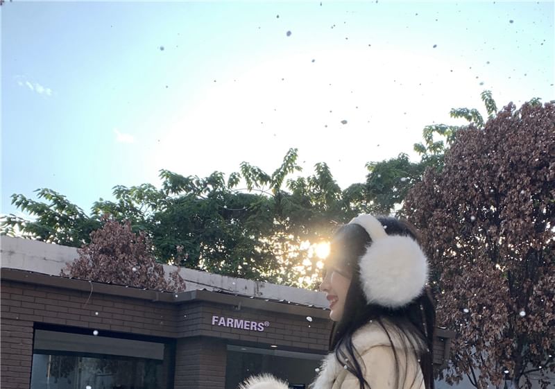 Set: Collared Plain Panel Fluffy Zip Jacket + High Rise A-Line Skirt (Various Designs)