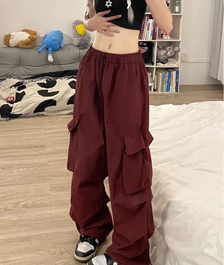 Low Waist Plain Wide Leg Cargo Pants