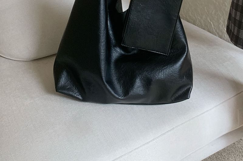 Faux Leather Plain Tote Bag With Pouch