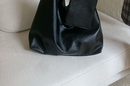 Faux Leather Plain Tote Bag With Pouch