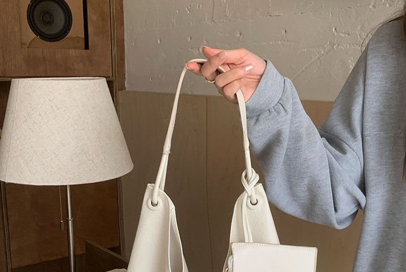 Faux Leather Plain Tote Bag With Pouch