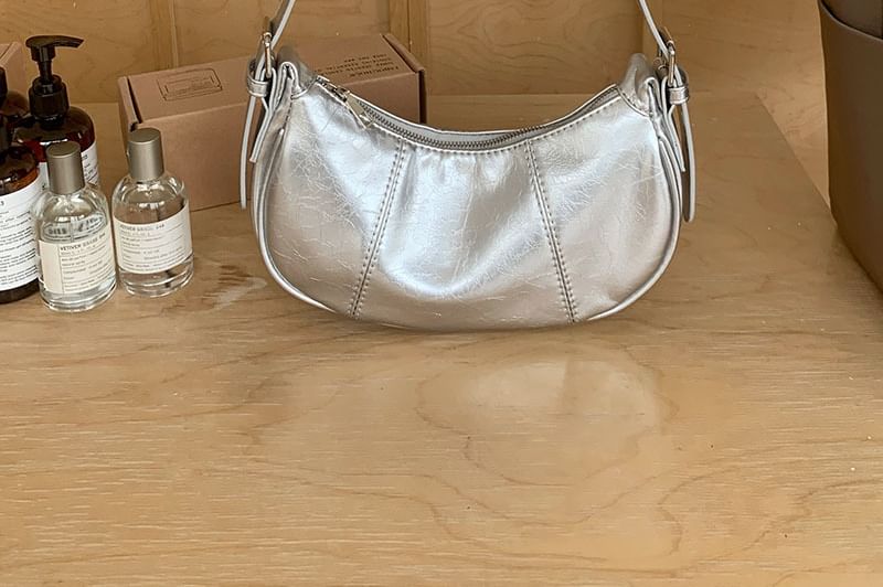 Faux Leather Crescent Shoulder Bag