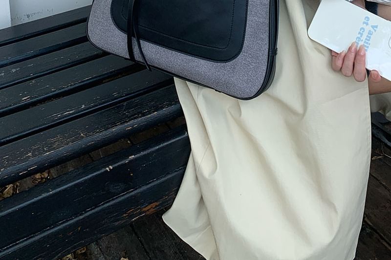 Faux Leather Panel Zip Shoulder Bag