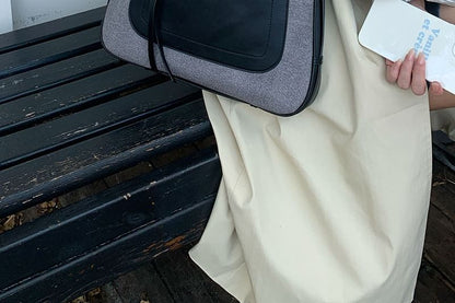 Faux Leather Panel Zip Shoulder Bag