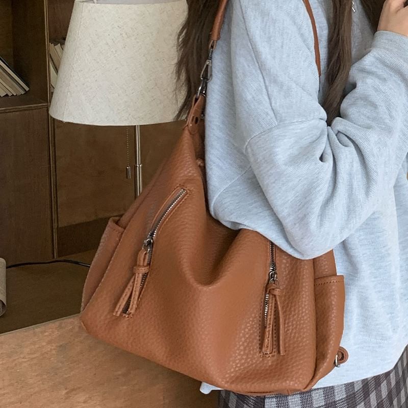 Faux Leather Tassel Shoulder Bag