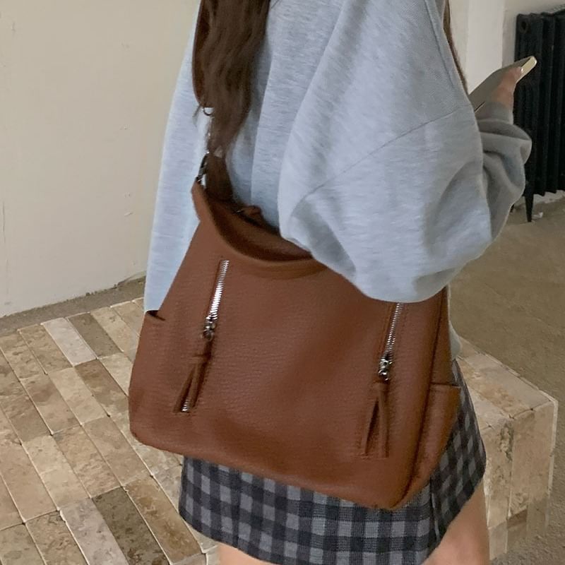 Faux Leather Tassel Shoulder Bag