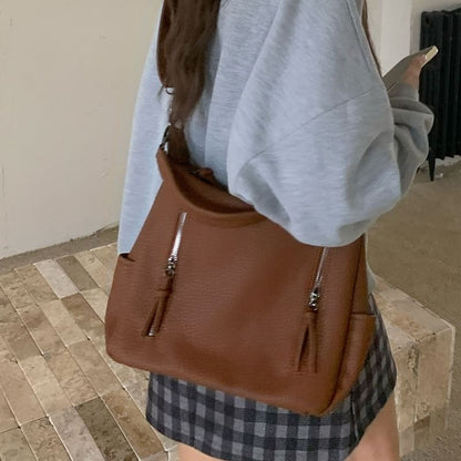 Faux Leather Tassel Shoulder Bag