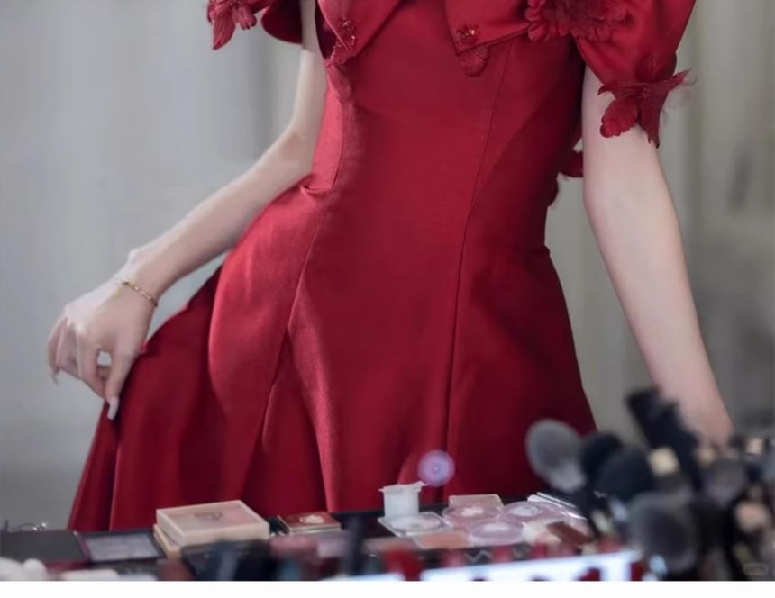 Gown Off-Shoulder Bow Plain Evening A-Line Accent Flower