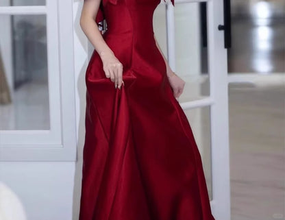 Gown Off-Shoulder Bow Plain Evening A-Line Accent Flower