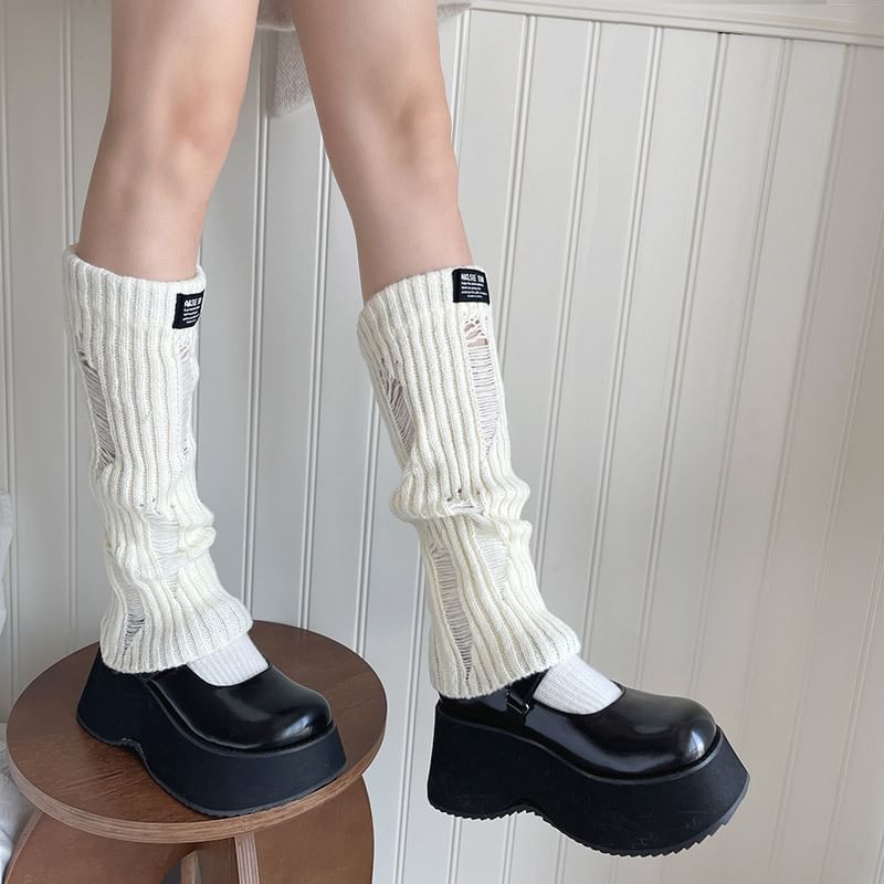 Applique Distressed Knit Leg Warmers