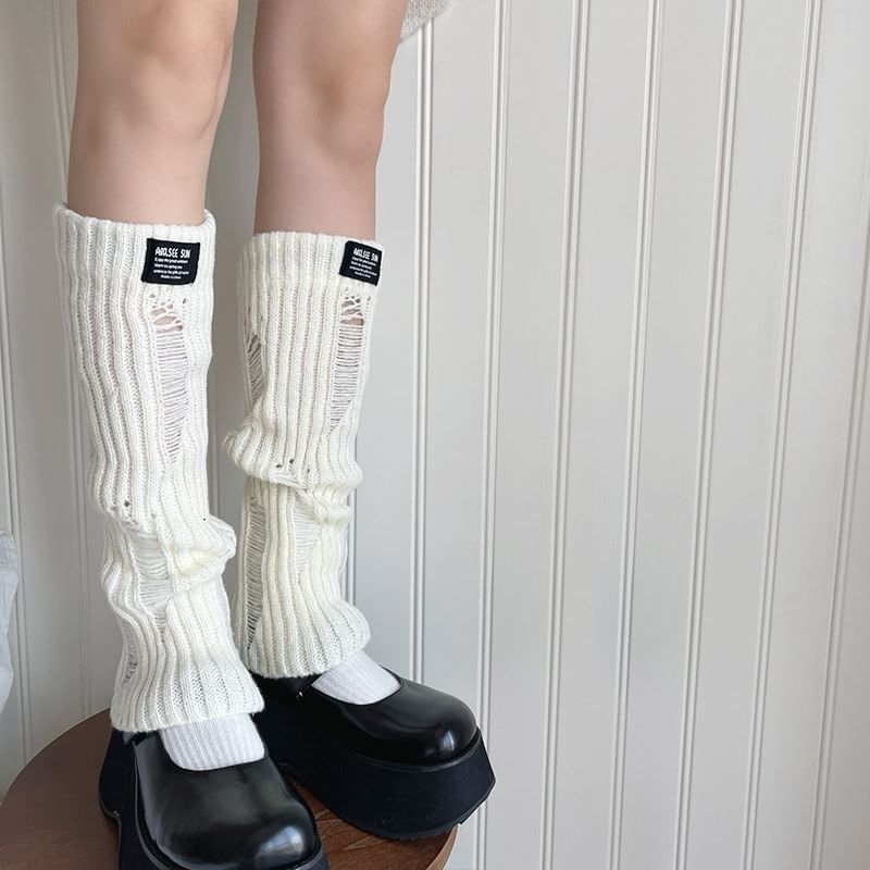 Applique Distressed Knit Leg Warmers