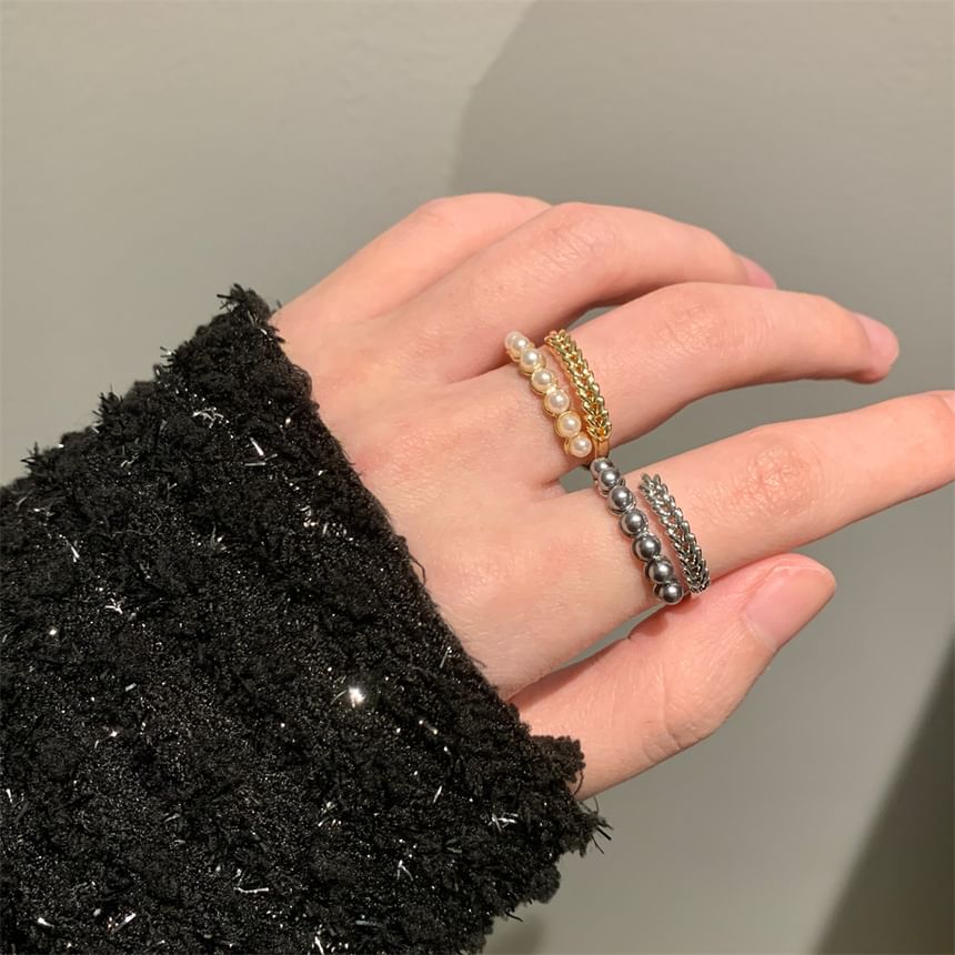 Faux Pearl Alloy Open Ring