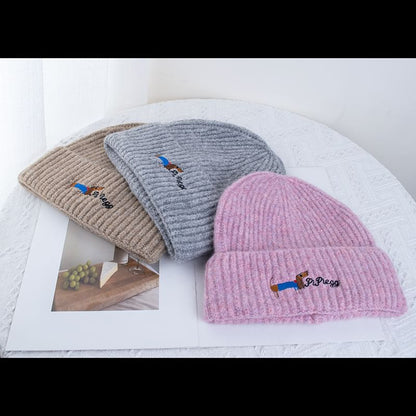 Dog Embroidered Knit Beanie