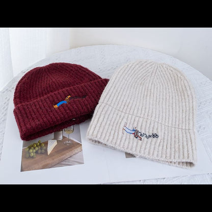 Dog Embroidered Knit Beanie